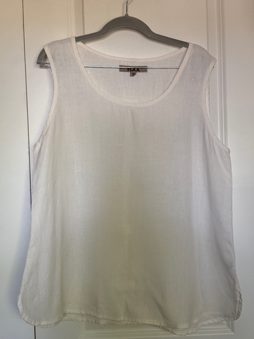 FLAX 100% Linen Sleeveless Tunic Tank Top White Lagenlook Size M